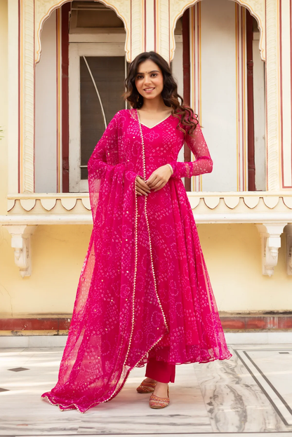 Latest Designer Pink Color Pure Georgette Printed Anarkali Suit Set