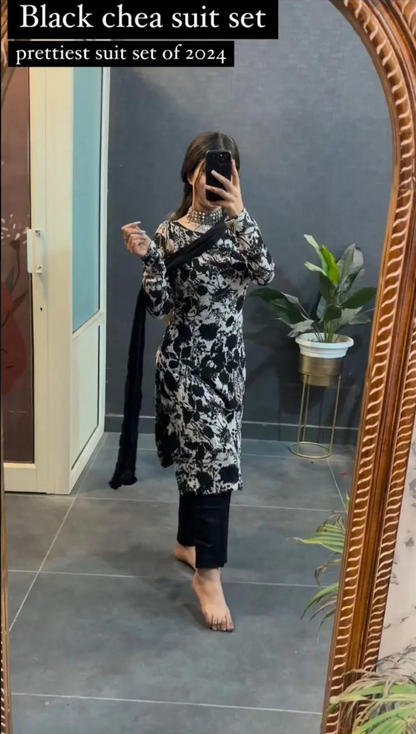 White Color Georgette 3pc Set With Beautiful Print