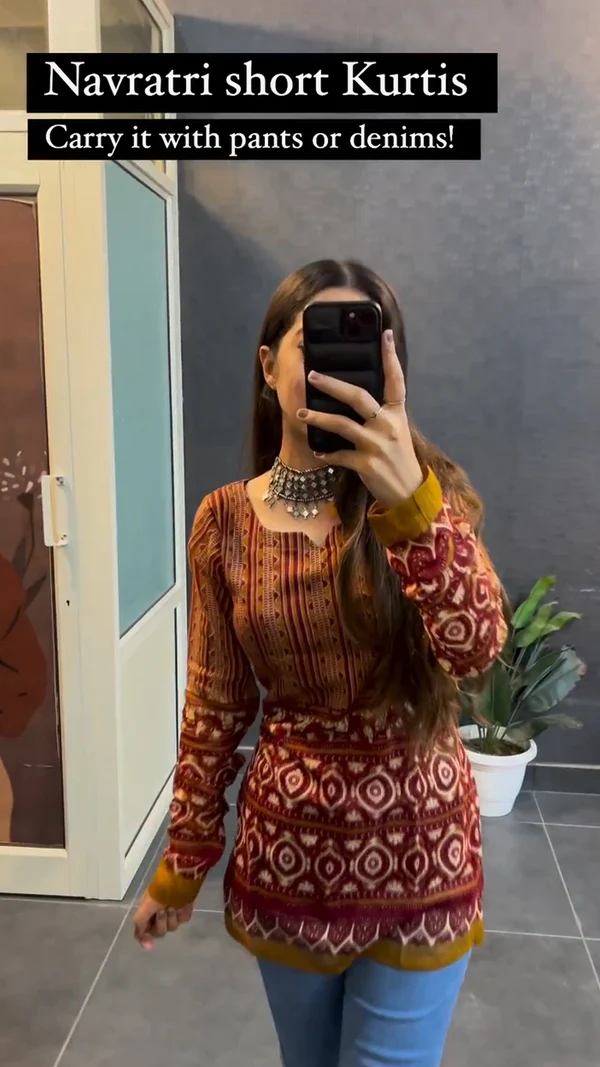 Maroon Cotton Printed Kurti for Women