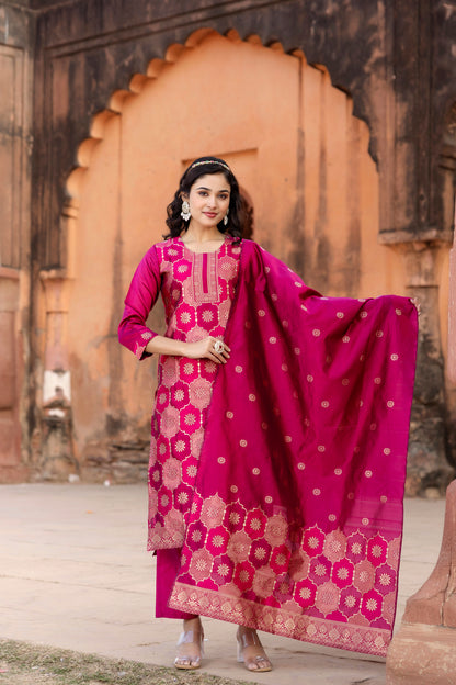 CHEERY PINK COLOURED TREDITIONAL WEAR KURTA SET