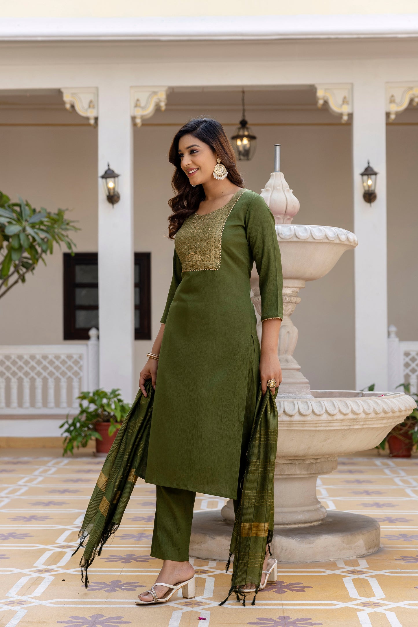 Luxury Mehendi Green Embroidery Work Salwar Suit