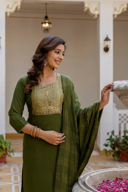 Luxury Mehendi Green Embroidery Work Salwar Suit