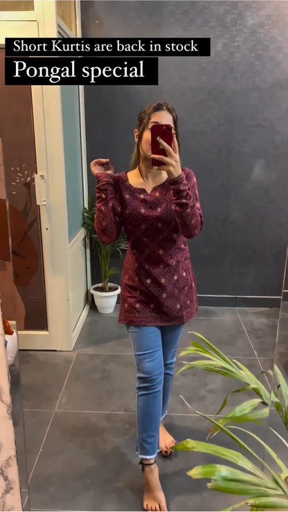 New Chamak Maroon Short Kurta For women