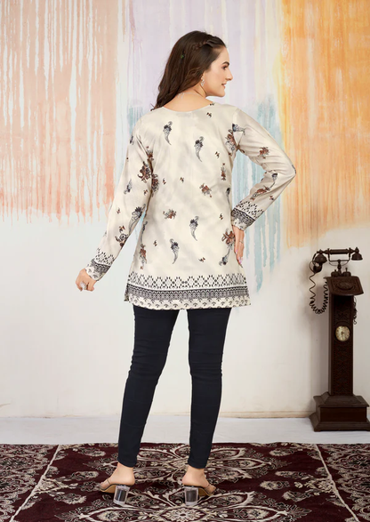 Kofta Cream New Printed Short kurtis