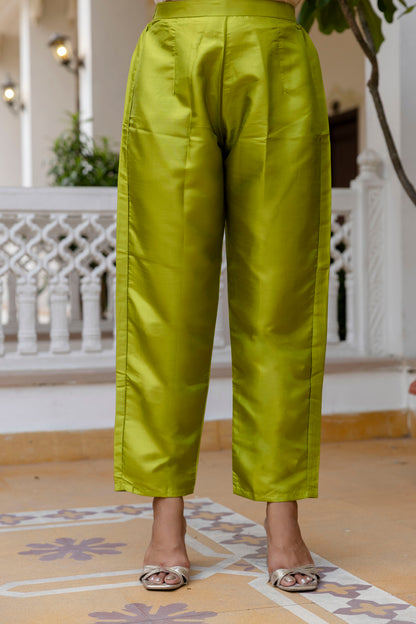 Green Self Design Silk Straight Suit With Dupatta