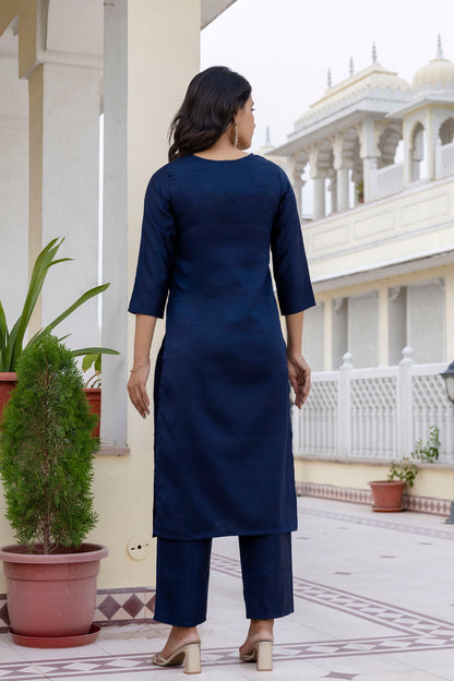 Vegaa Fashion Navy Blue Viscose Rayon Embroidered Salwar Suit