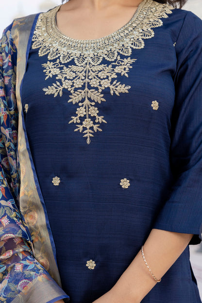 Vegaa Fashion Navy Blue Viscose Rayon Embroidered Salwar Suit