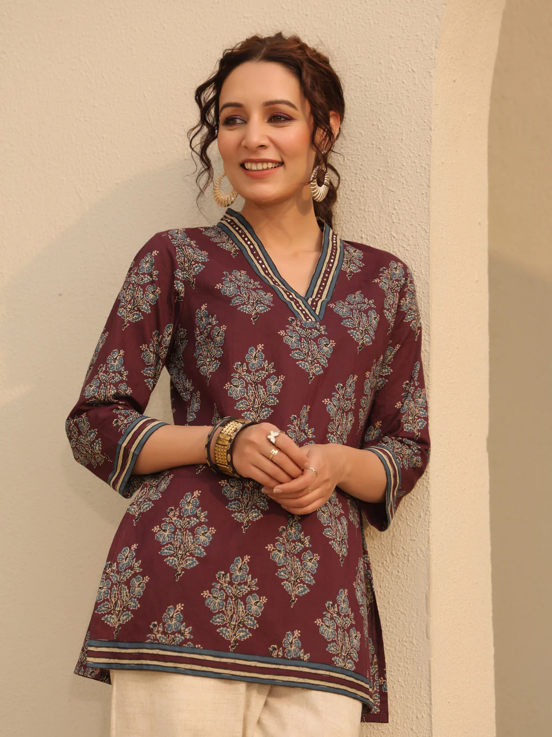Red Printed Cotton Top Kurti