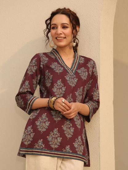 Red Printed Cotton Top Kurti