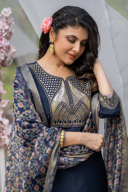 Blue Gottapati Work Silk Kurta Set