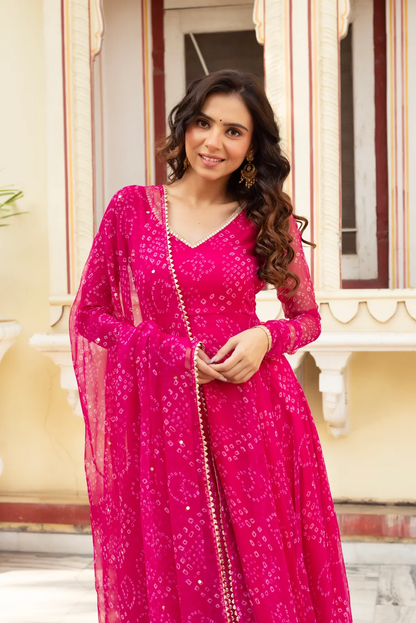 Latest Designer Pink Color Pure Georgette Printed Anarkali Suit Set