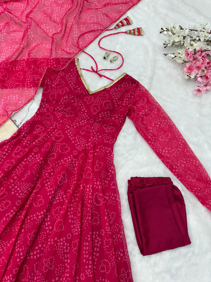 Latest Designer Pink Color Pure Georgette Printed Anarkali Suit Set