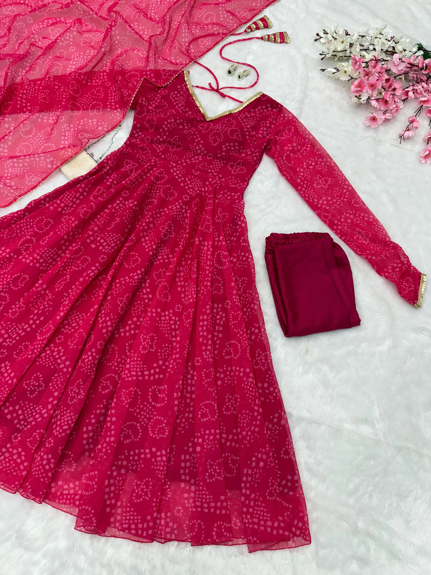 Latest Designer Pink Color Pure Georgette Printed Anarkali Suit Set
