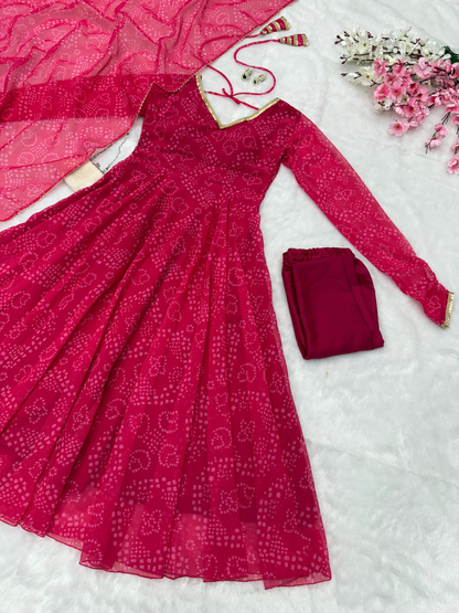 Latest Designer Pink Color Pure Georgette Printed Anarkali Suit Set