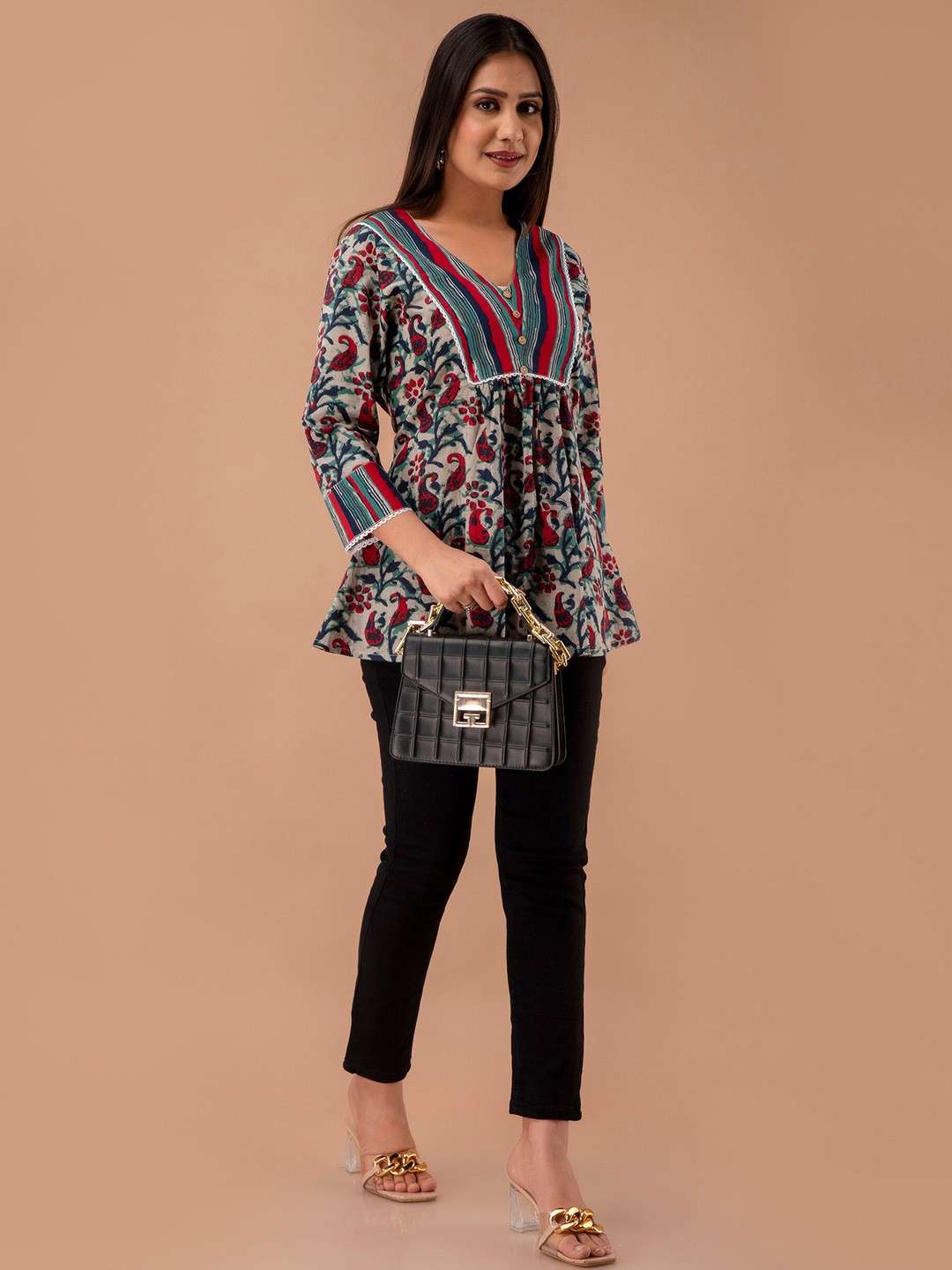 Floral Print Empire A-Line Kurti