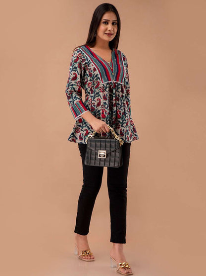 Floral Print Empire A-Line Kurti