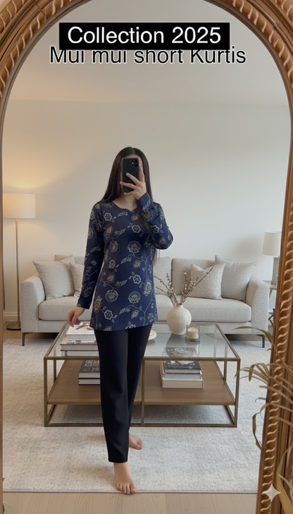 Mul mul short Blue Kurtis summer friendly Kurtis