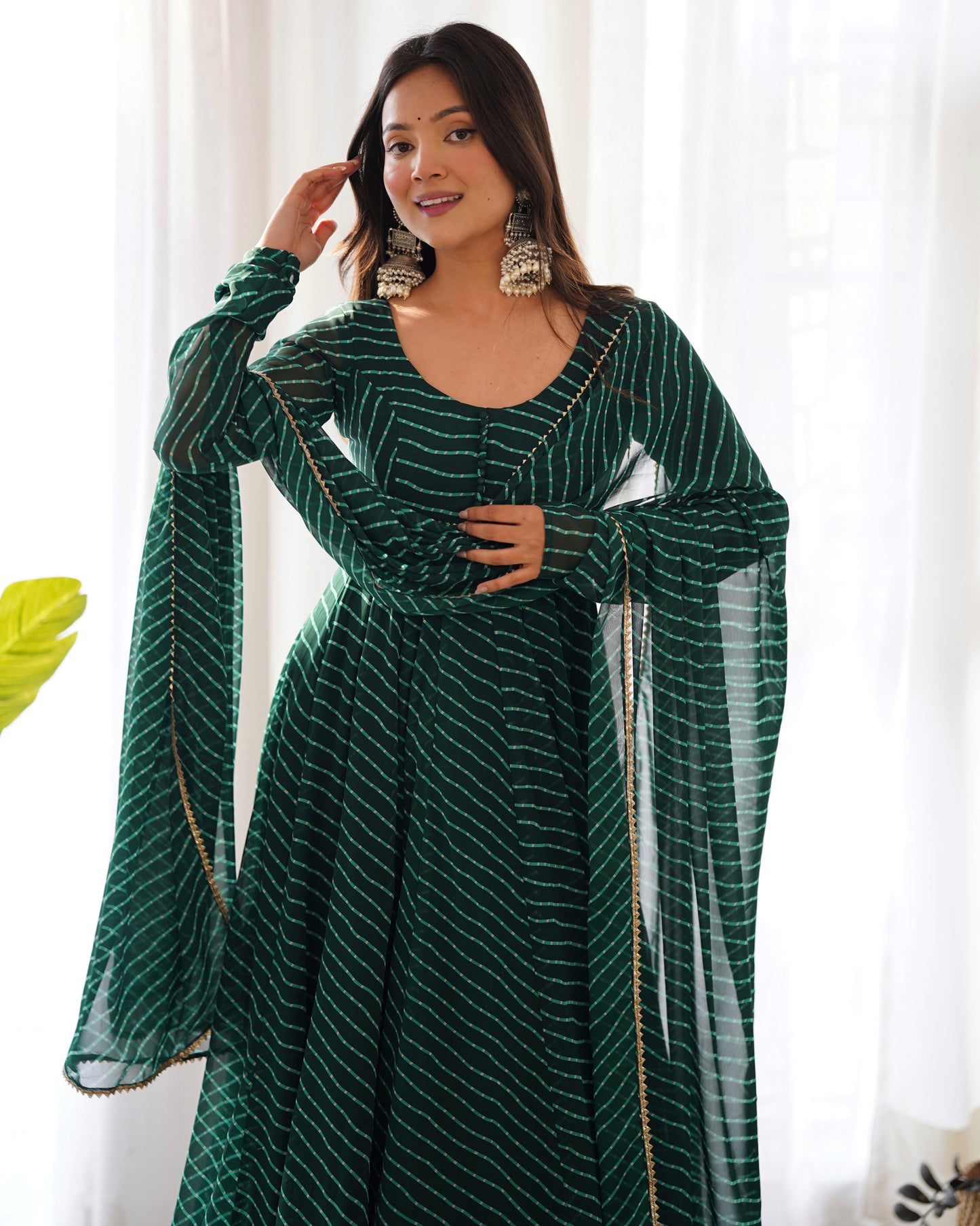 Pure fox georgette laheriya print fabric fully flair anarkali, with dupatta and pent stitched