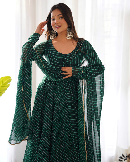 Pure fox georgette laheriya print fabric fully flair anarkali, with dupatta and pent stitched