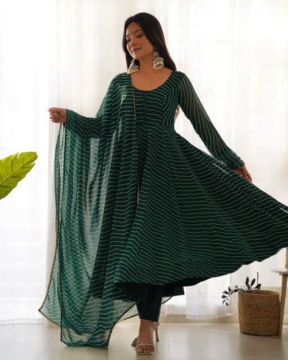 Pure fox georgette laheriya print fabric fully flair anarkali, with dupatta and pent stitched