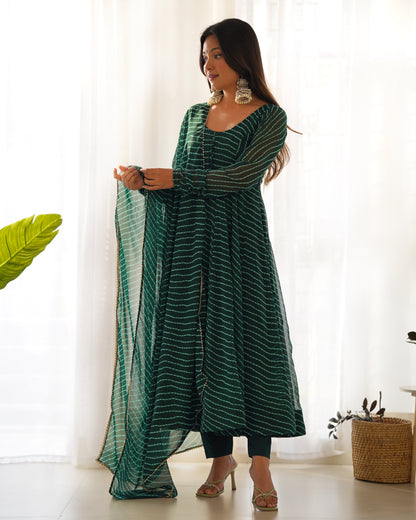 Pure fox georgette laheriya print fabric fully flair anarkali, with dupatta and pent stitched