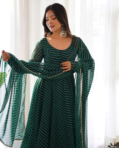 Pure fox georgette laheriya print fabric fully flair anarkali, with dupatta and pent stitched