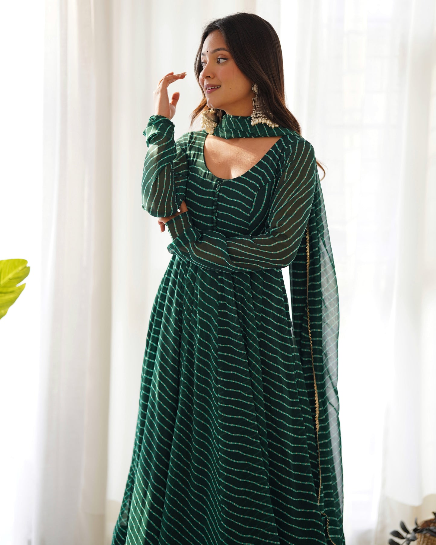Pure fox georgette laheriya print fabric fully flair anarkali, with dupatta and pent stitched