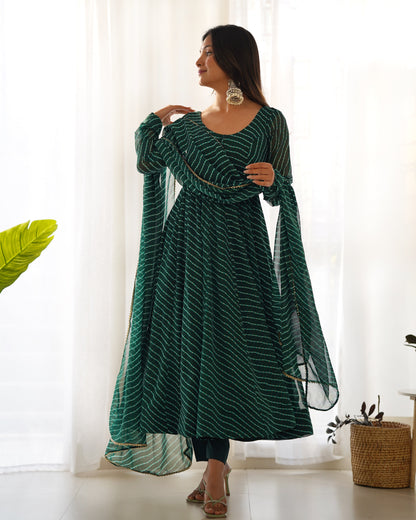 Pure fox georgette laheriya print fabric fully flair anarkali, with dupatta and pent stitched