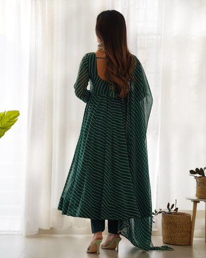 Pure fox georgette laheriya print fabric fully flair anarkali, with dupatta and pent stitched