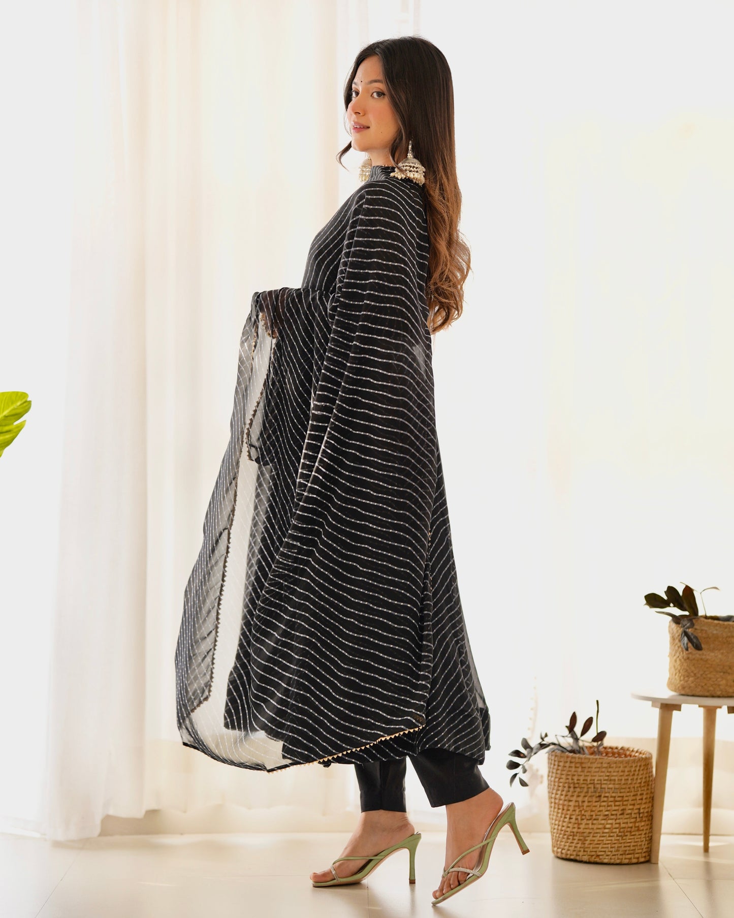 Stunning Black Laheriya Print Georgette Anarkali Suit with Dupatta