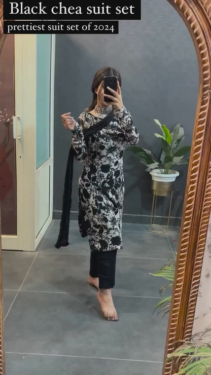 White Color Georgette 3pc Set With Beautiful Print