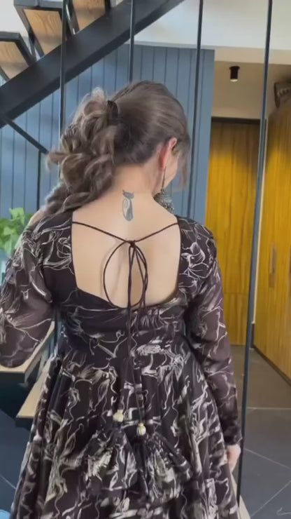 Excellent Party Wear Brown Colour Organza Shimmer Suit Set