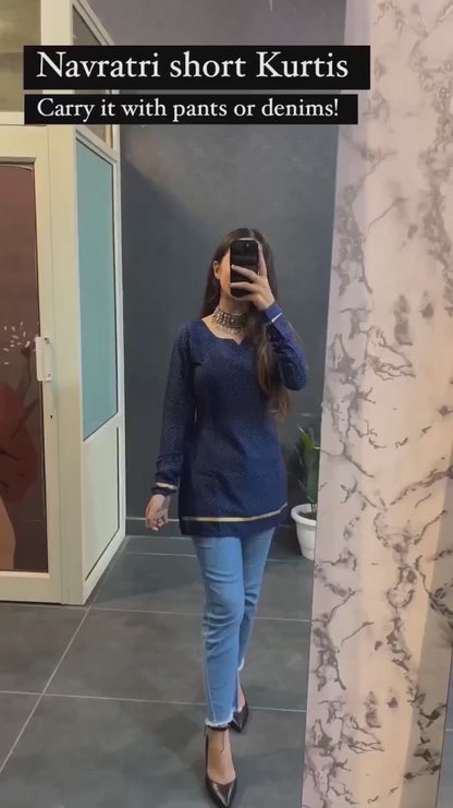 Short Blue Gold Ptti Kurta For Women